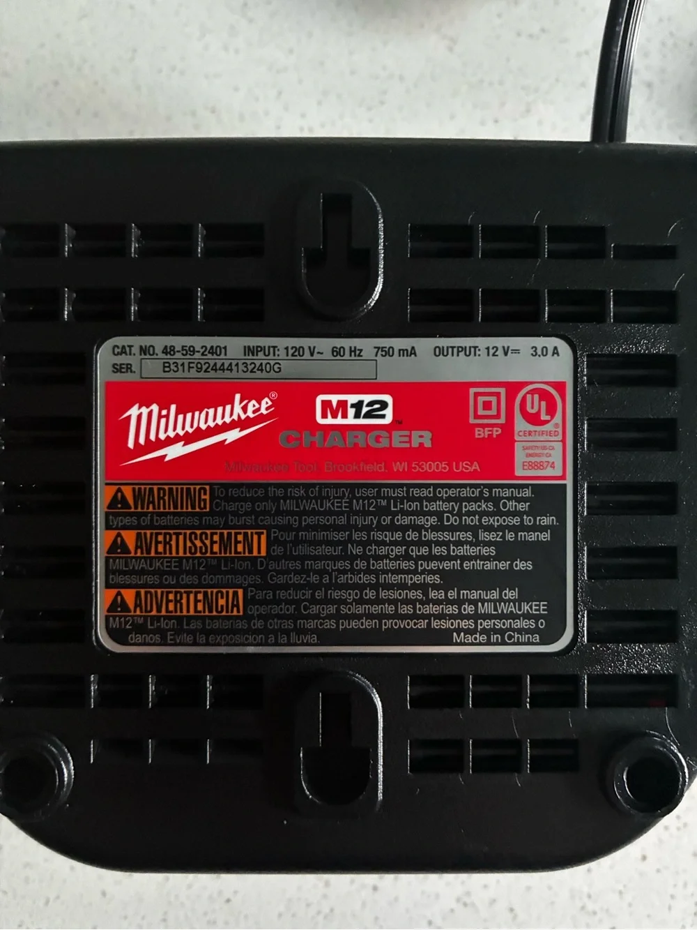 Milwaukee M12 Corded Battery Charger - Red